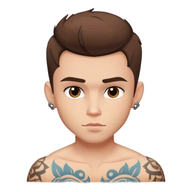 pretty handsome bratz man, short brown hair, brown eyes, pale skin, defined jawline, has tattoos sticker