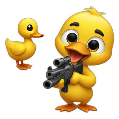 A little duck with a gun and he's aiming at a dog sticker