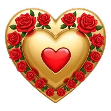 a golden heart sprinkled with red roses sticker