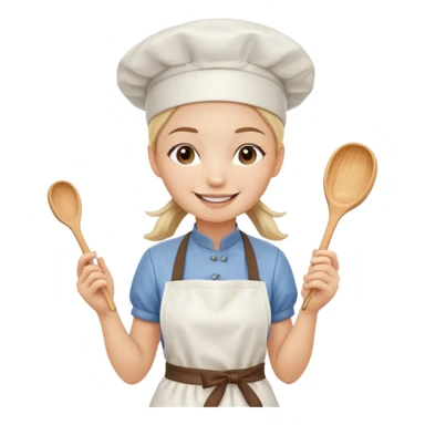 Young female pastry chef - single ponytail, apron, wearing a white hat, holding a cream piping bag sticker