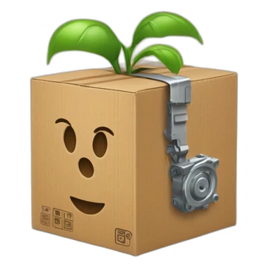 mecanic pieces around a cardboard box sticker