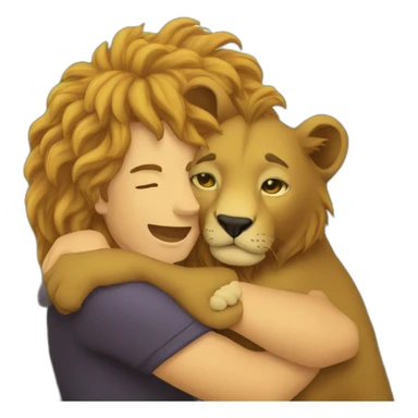 personne fait un calin a un lion sticker