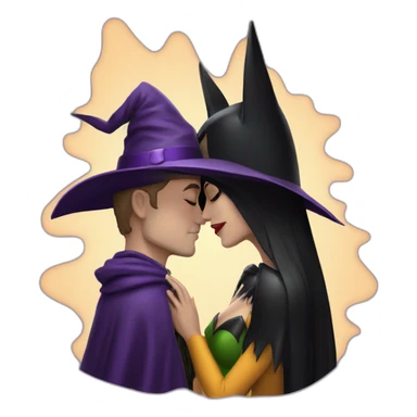 A witch kissing Batman sticker