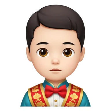 baby guy, wearing chinese royal ancient custome, red bow tie sticker