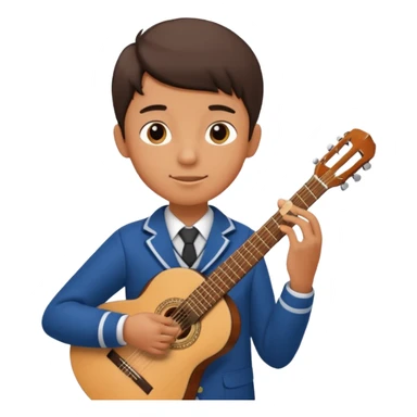 Teen boy – wearing school uniform, holding classical guitar, practicing chords. sticker