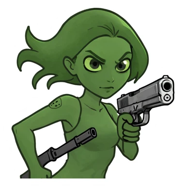 A girl with a gun running  sticker