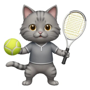 gray cat playing tenis sticker