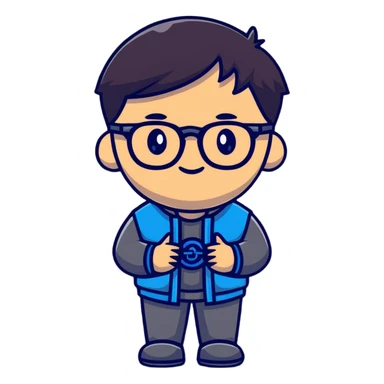 Casual Asian male character with glasses and stylish outfit sticker