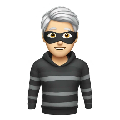 Burglar with eye mask and striped jumper and grey hair sticker