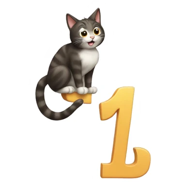 cat climbing on top of a giant number 7 sticker