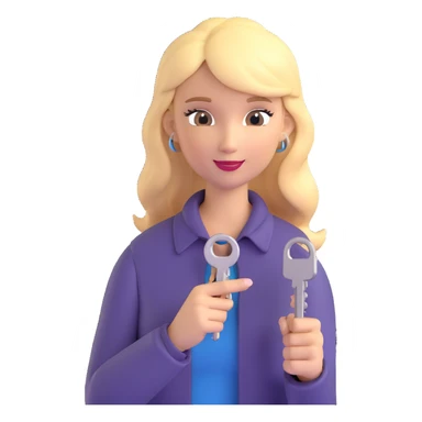 3D emoji style, blonde woman around 40 years old, real estate broker, holding a key sticker