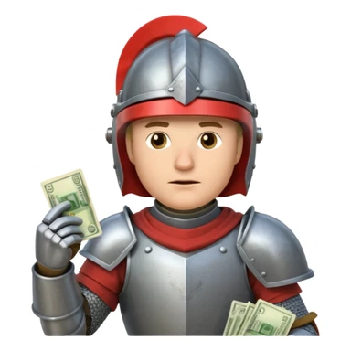 Knight with helmet holding phone and money sticker