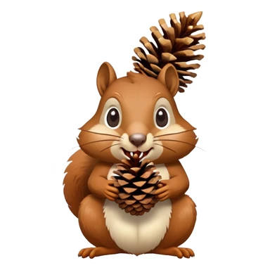 Greedy squirrel with a big pine cone balancing on its head, showing a strange creepy expression, hungry looking sticker