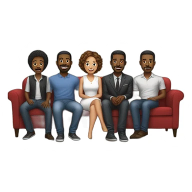 five black men behind the sofa and one white woman on sofa sticker