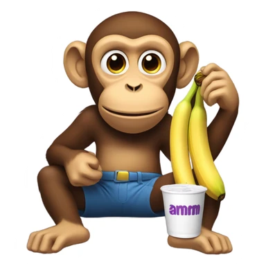 monkey eating bananas while drinking grape juice sticker