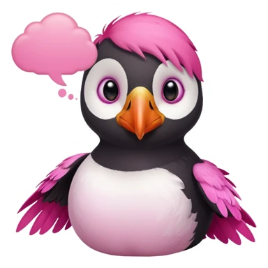 pink puffin pink feathers thought bubble sticker