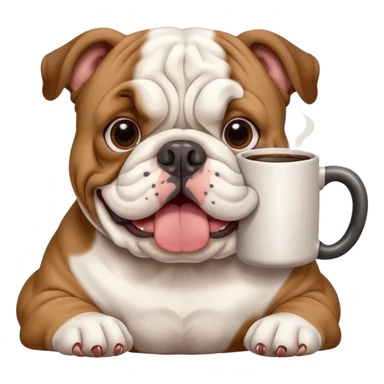 English bulldog holding a coffee mug sticker
