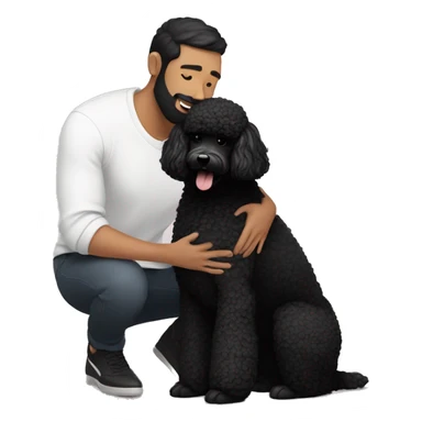 Men with white skin and black haired and beard hugs her Black-Poodle-Black-dog sticker