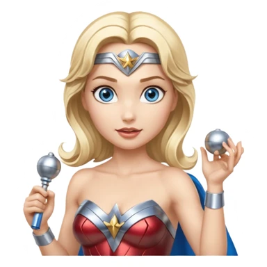 Blonde blue eyes Wonder Woman holding bell and short, skinny white baton sticker