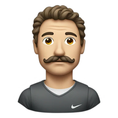 man with big mustach and edgar cut wear nike tech sticker