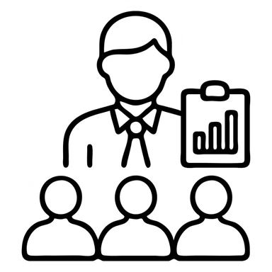 Staff manager, person in business attire with clipboard or chart, managing team members, professional leadership symbol sticker