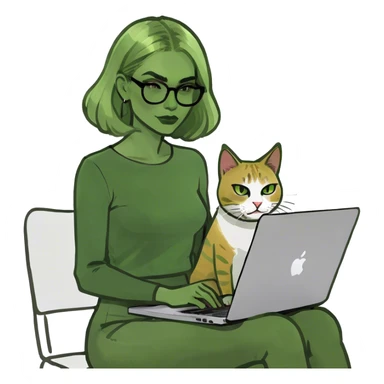 Blonde woman ponytail  with cat and MacBook  sticker