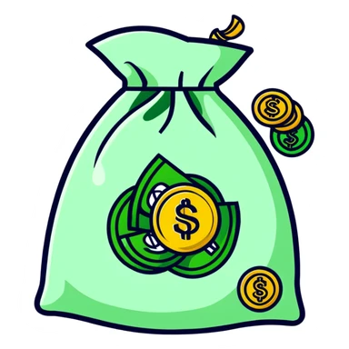 cartoonish sticker of a money bag with gold coins sticker