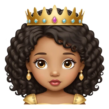 princess, medium brown skin tone, very adorable toddler, with big plump lips, long long lashes, black curly long hair, brown eyes, gold tiara sticker