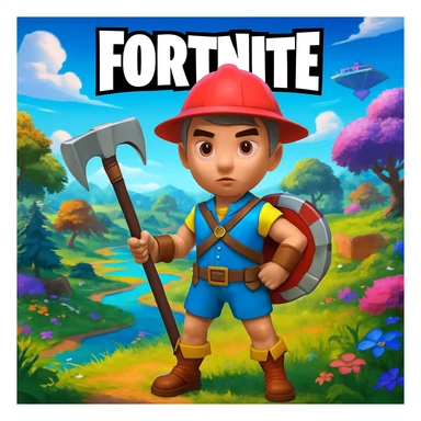 Add a vibrant Fortnite game background behind John Pork, keeping the Fortnite theme and colors. The style should reflect the colorful, dynamic, and playful atmosphere typical of Fortnite landscapes. sticker