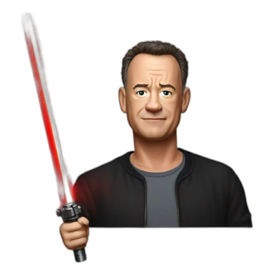 tom hanks with red Lightsaber sticker