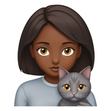 Dark Brown hair girl with hazel eyes and a grey cat sticker