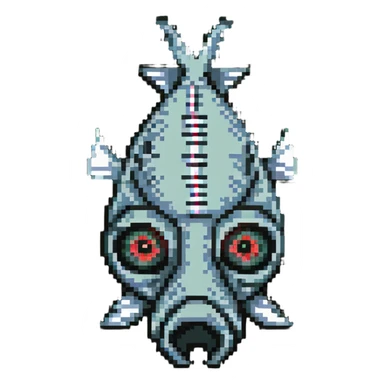 dead fish head logo with X eyes and a bone, fish head separated from body sticker