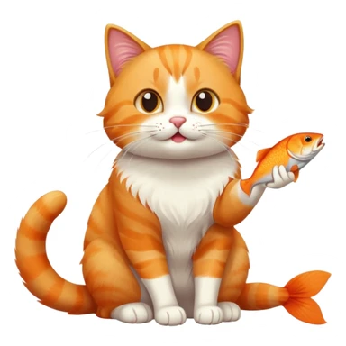 cat full body sitting eating a fish playful expression sticker