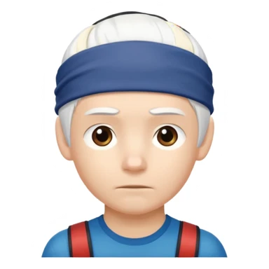 young climber boy with white hair and headband sticker