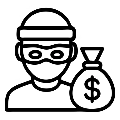 burglar emoji icon, black beanie, eye mask, money bag, flat icon style sticker