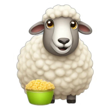 obese sheep eating food sticker