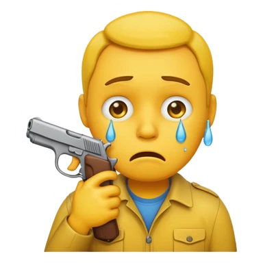 Make a yellow emoji of a guy holding a gun in his mouth while crying sticker
