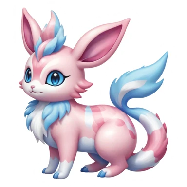 Feral Rare Fantasy cute realistic adorable pastel pink light-blue white iridescent Sylveon-Milotic-Minccino-Espurr-Vernid-hybrid by LiLaiRa, markings, full body sticker