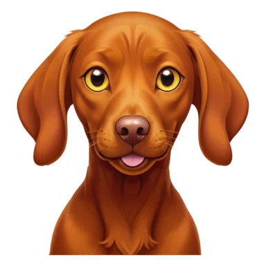 Cinematic Comical Vizsla Portrait Emoji, Head tilted dramatically with an exaggeratedly amused expression, featuring a striking rust and gold Fur with bold accents, wide, expressive amber eyes filled with playful disbelief, Simplified yet hilariously expressive features, highly detailed, glowing with a slightly sassy glow, high shine, dramatic yet playful, stylized with an air of cheeky mischief, bright and endearing, soft glowing outline, capturing the essence of a spirited and over-the-top companion, so meme-worthy it feels like it could side-eye its way into internet fame instantly! sticker