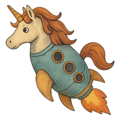 ghibli style rocketship unicorn sticker