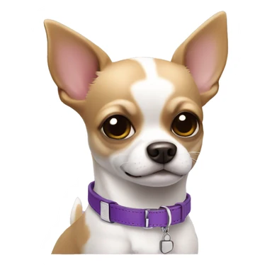 dog chihuahua white and brown with purple collar with tag sticker