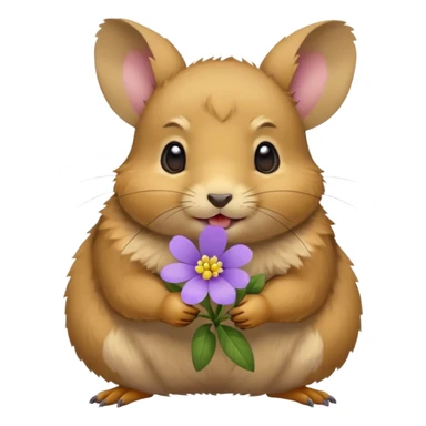 small round pika carrying little light purple flower in mouth sticker