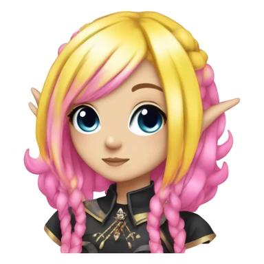 Blue eyed long eye lashes pout blonde and pink hair pale hime gyaru girl, hot pink and yellow split-dyed hair, nose ring, elf ears, dark makeup, punk clothes sticker