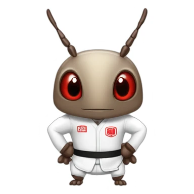 cockroach with jiu-jitsu outfit, black belt and red eyes looking forward sticker