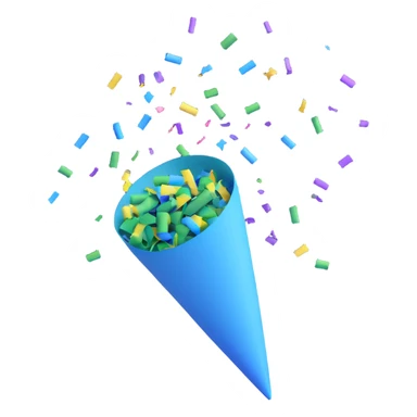 party popper, minimalistic, main colors green and blue, with confetti sticker
