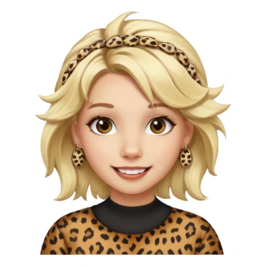 Une fille blonde et joyeuse. Elle porte une coiffure rock et originale avec 3 pinces pour cheveux  léopard et motif peau de vache. sticker