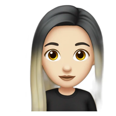 White girl with long black hair wearing an aso shirt sticker