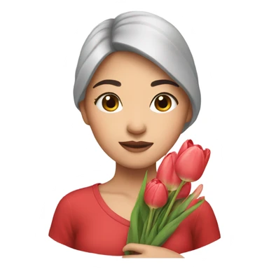 beautiful Asian girl holding tulips sticker