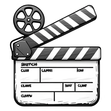 sketch-style movie clapper outline, hand-drawn feeling, just basic shape with diagonal, no fill sticker