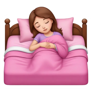 girl with brown hair, sleep in pink bed sticker